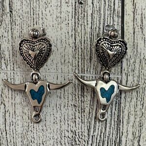 Steer Head Turquoise Inlay Surgical Steel Post Earrings
